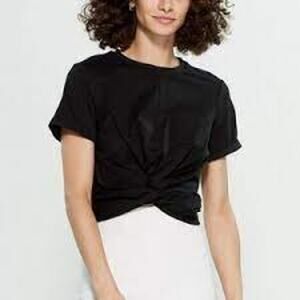 Walter Baker Camille Twisted Front T-Shirt Top Short Sleeve Black Large NEW